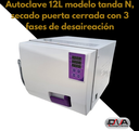 Autoclave Tanda N 12 L- Secado Puerta Cerrada - 3 Fases de Desaireación - Cuba Acero 10 años de Garantía  (Woson) 