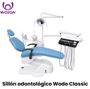 Sillon dental modelo Wodo Classic, reflector Bi Led, amplia platina de 5 terminales, brazo asistente, 2 suctores metalicos, feringa auxiliar y control auxiliar (Woson)