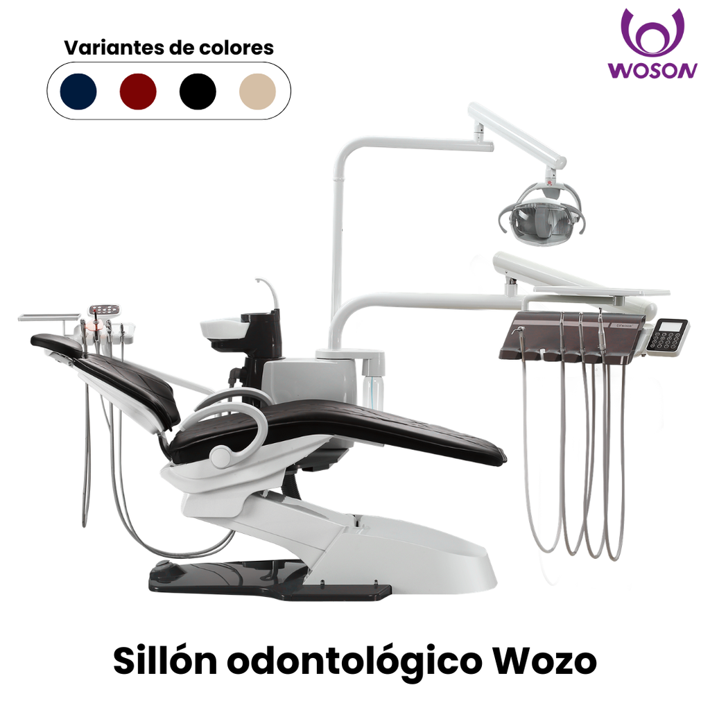 Sillon dental modelo Wozo, movimiento sincrónico+  ultrasonido, tapizado cuero eco, reflector Faro italiano. serie premiun (Woson)