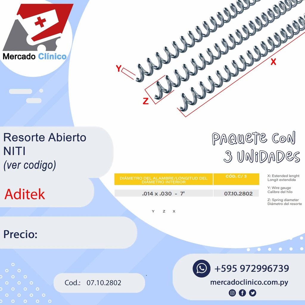 Resorte Abierto Niti - 3 Unidades - Aditek