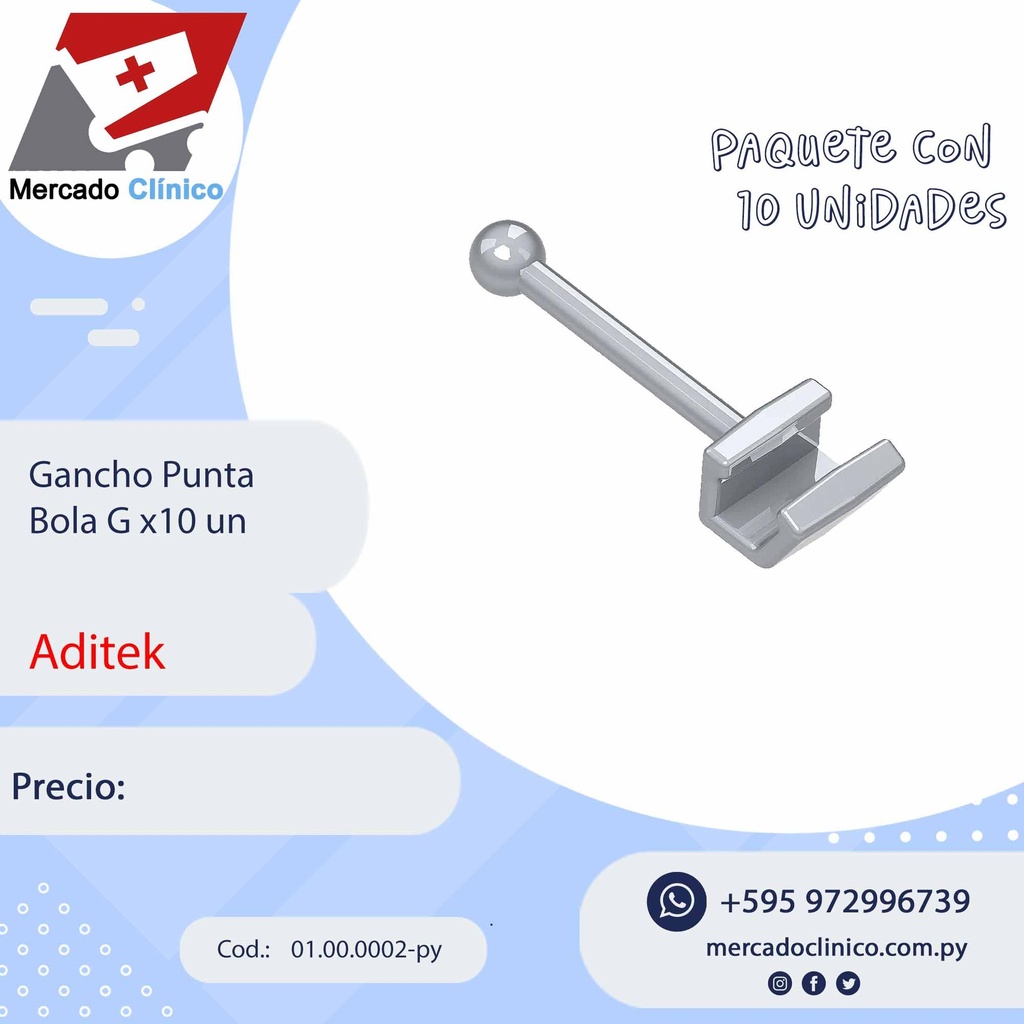 Gancho punta bola recto para arco - GURIN - ( Caplin hooks ) - Aditek