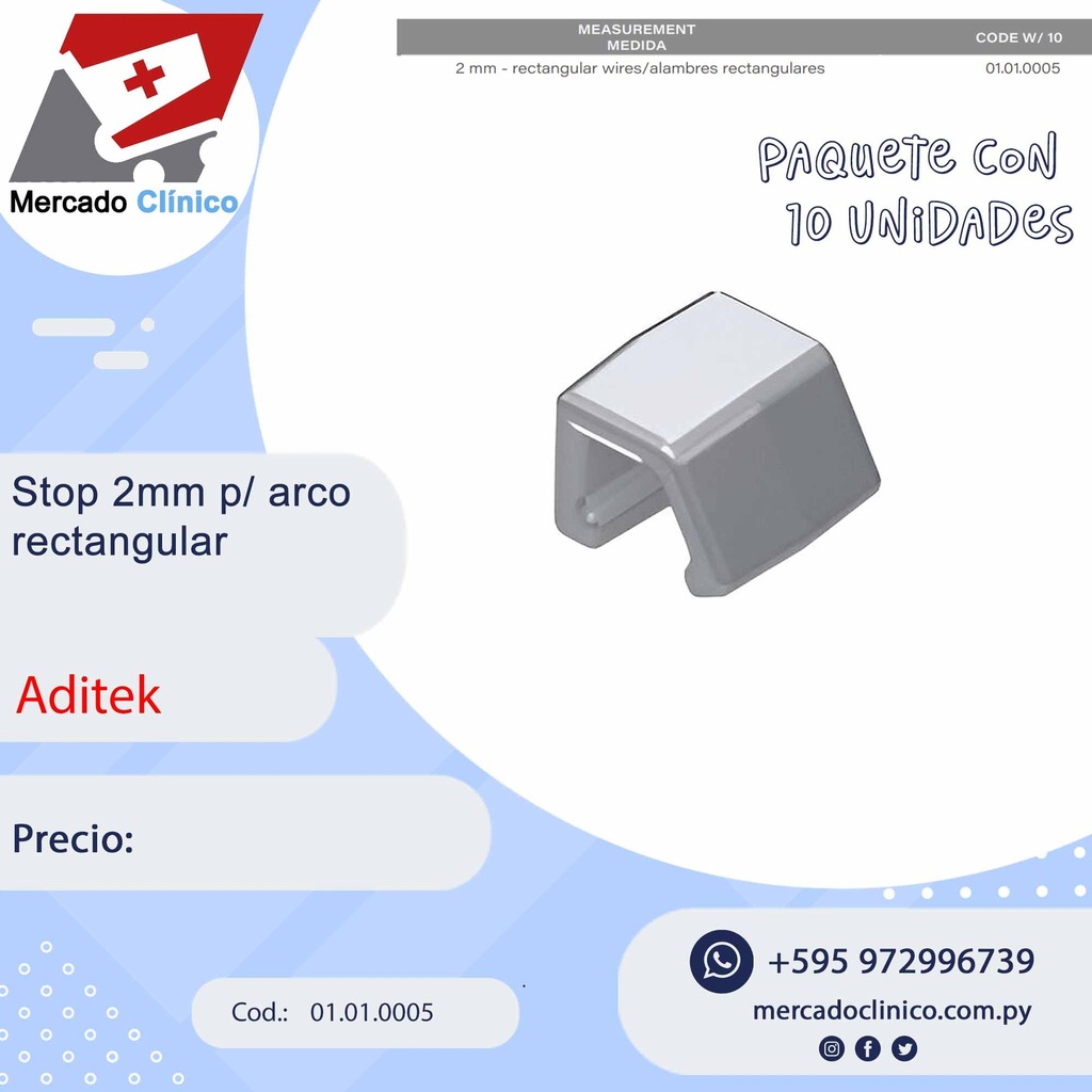 Stop 2 mm p/ arco rectangular con 10 unidades - Aditek