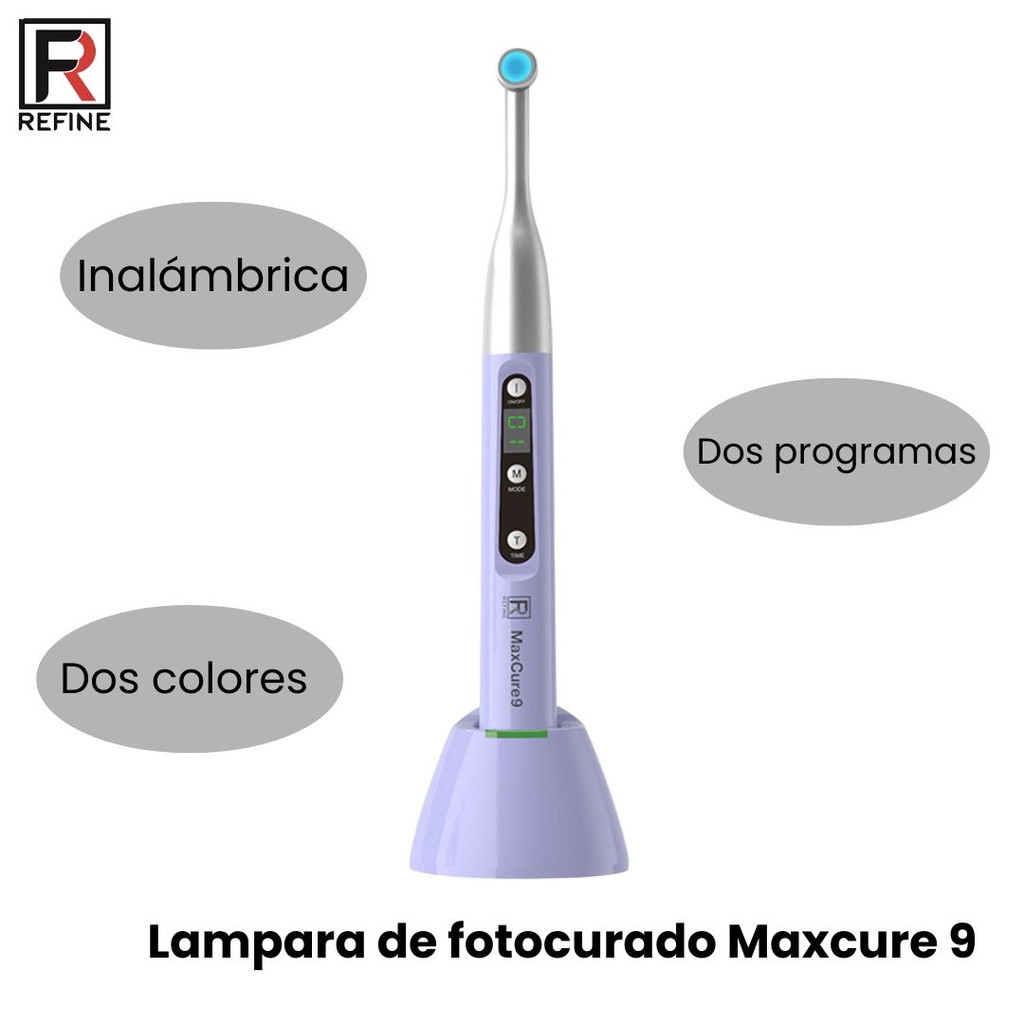 Fotopolimerizador - Max Cure 9 - inalámbrica 1Sg. 2300mW - 2 modos programas, sin FO (Refine)