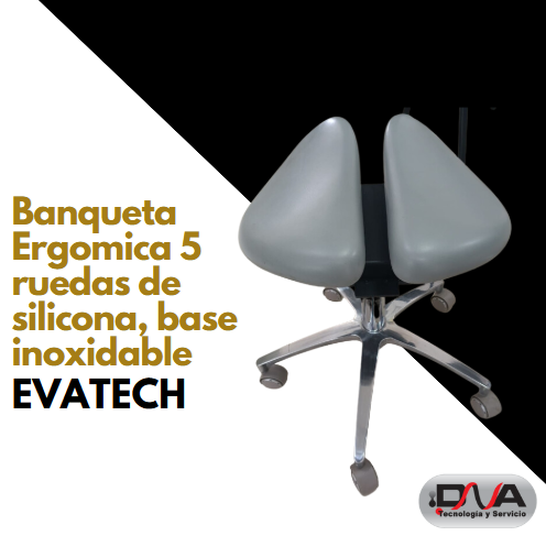 Banqueta Ergonomica 5 ruedas de silicona, base inox (Evotech)