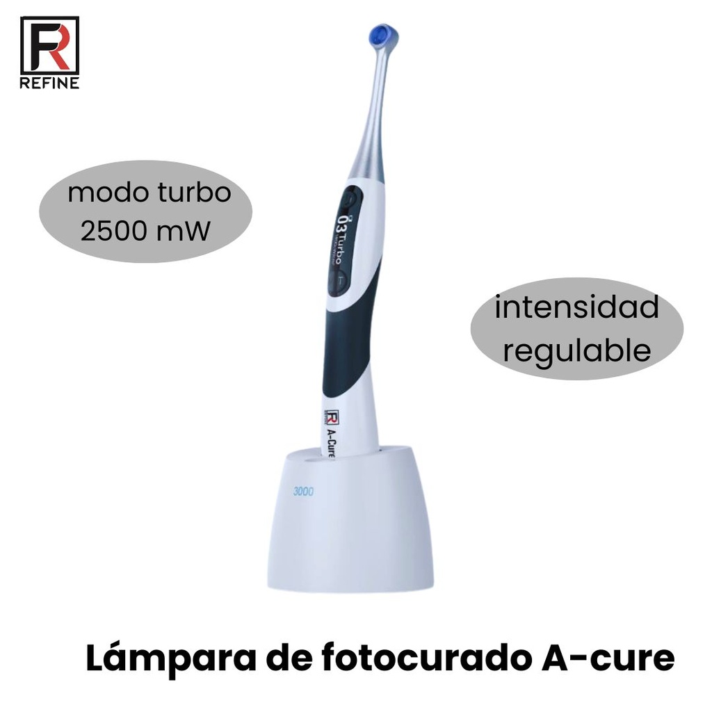 Fotopolimerizador modelo a-cure plus modo turbo 2500 mW modo normal 1200mw  (Refine) 