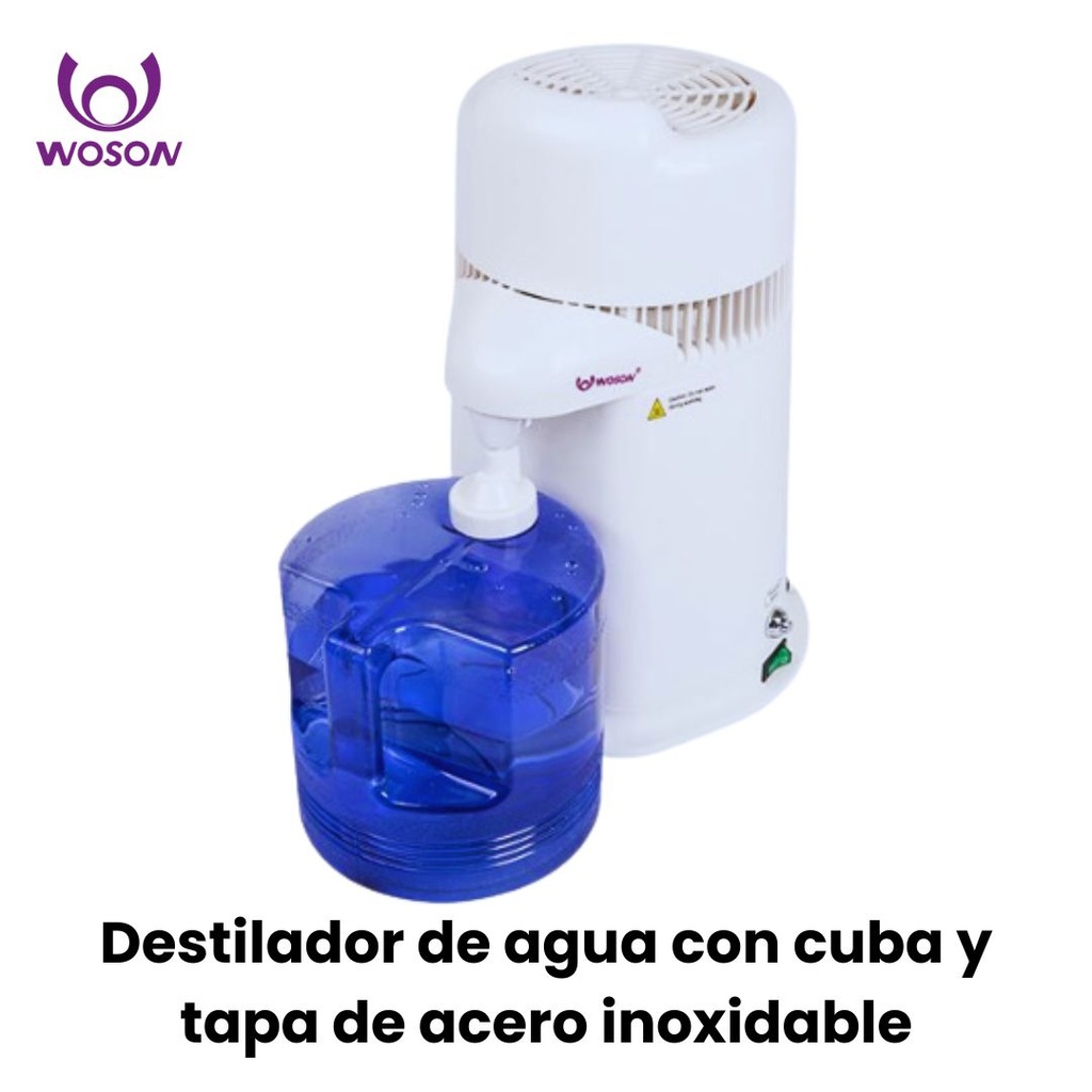 Destilador de agua con cuba y tapa inox-220V-4L (Woson) 20% mas de eficiencia 