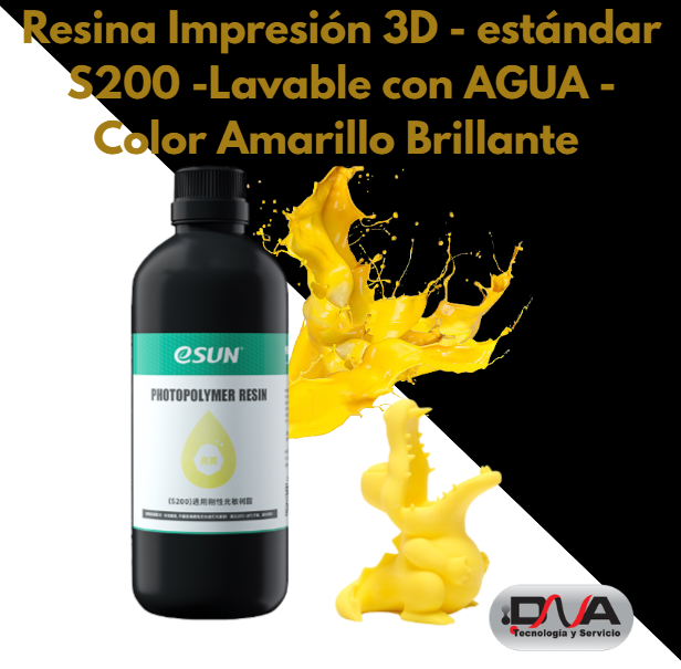 Resina Impresión 3D - estándar S200 -Lavable con AGUA - Color Amarillo Brillante -Impresiones Generales - (ESUN)
