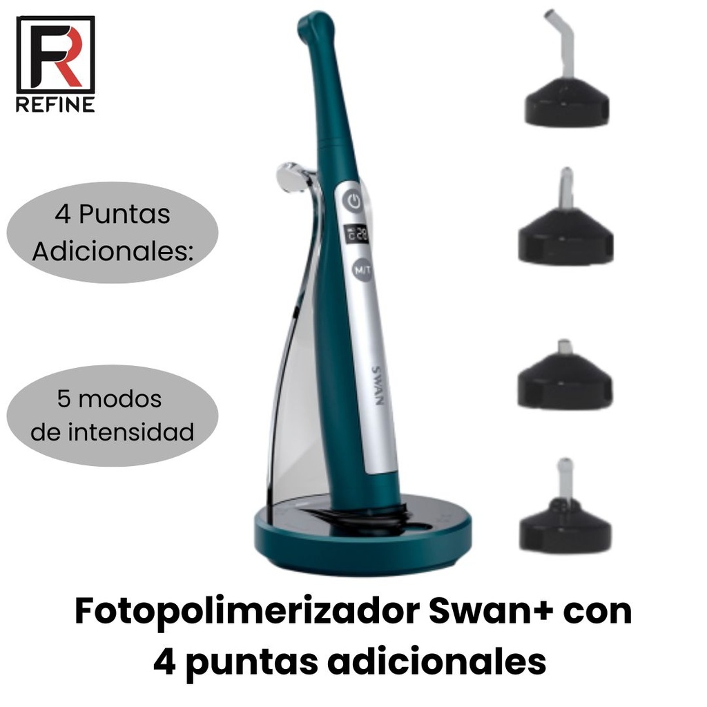 Fotopolimerizador SWAN+ de 1.000 a 2500mw de potencia-incorpora luz de alta potencia de banda ancha con 4 puntas adicionales -(Refine)