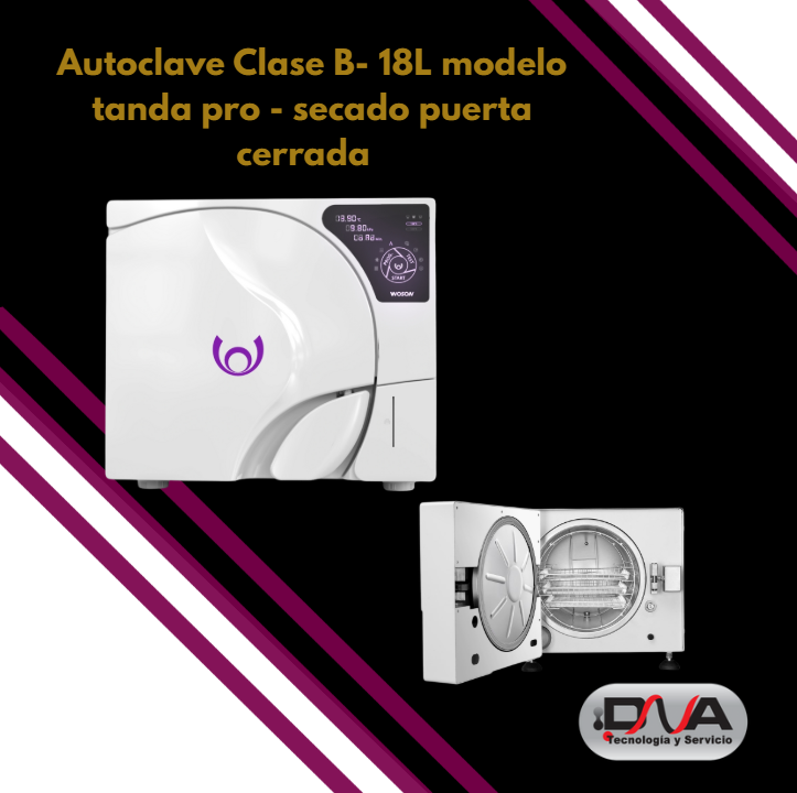 Autoclave Clase B- de 18L  con bomba de vacío y carga automatica - registro de operaciones - secado puerta cerrada (Woson)