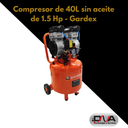 Motocompresor de 40L sin aceite de 1.5 Hp - Gardex