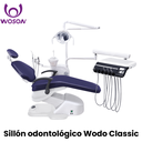 Sillon dental modelo Wodo Classic, reflector Bi Led, amplia platina de 5 terminales, brazo asistente, 2 suctores metalicos, jeringa auxiliar y control auxiliar (Woson)