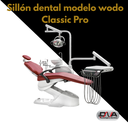 Sillon dental modelo wodo Clasic Pro, reflector faro italiano y tapizado eco cuero, 2 suctores y jeringa auxiliar + control pad auxiliar (Woson)