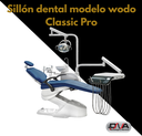 Sillón dental modelo wodo Clasic Pro, reflector faro italiano y tapizado eco cuero, 2 suctores y jeringa auxiliar + control pad auxiliar (Woson)