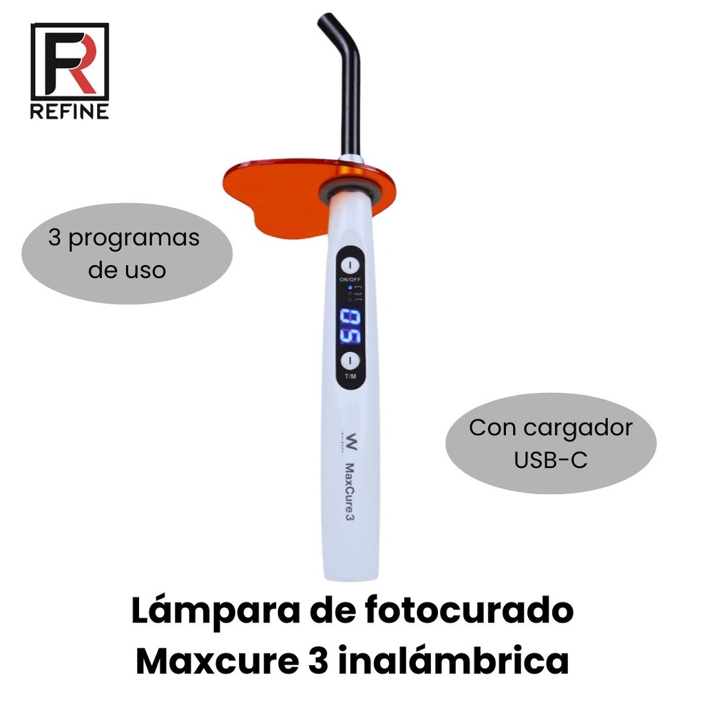 Fotopolimerizador Max Cure 3 inalámbrica 5-20 sg. 1.200mW -3 programas -Usb tipo C (Refine) 