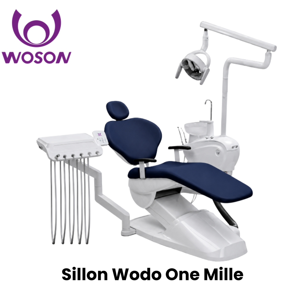 Sillon Dental Wodo One Mille (WOSON) 4 puntas + suctores y jeringa auxiliar + Reflector BI-LED + Escupiera de vidrio  