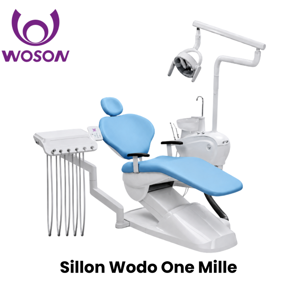 Sillon Dental Wodo One Mille (WOSON) 4 puntas + suctores y jeringa auxiliar + Reflector BI-LED + Escupiera de vidrio  