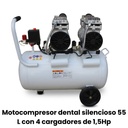 Motocompresor dental silencioso 55 L con 4 cargadores de 1,5Hp (2 motores).  