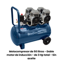 Motocompresor de 50 litros - Doble motor de inducción - de 3 Hp total - Sin aceite - Dongcheng